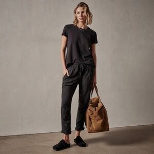 Standard James Perse Pants Size 3/L Pull-On Cropped Drawstring 100% Linen Black